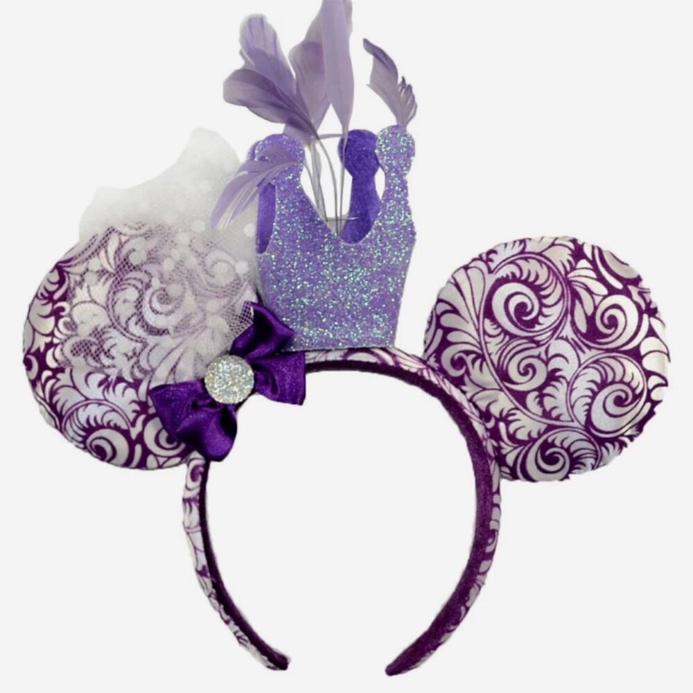 Disney Parks Minnie Ear Hat Crown & Feathers Jubilee Purple Headband + Bonus Ear